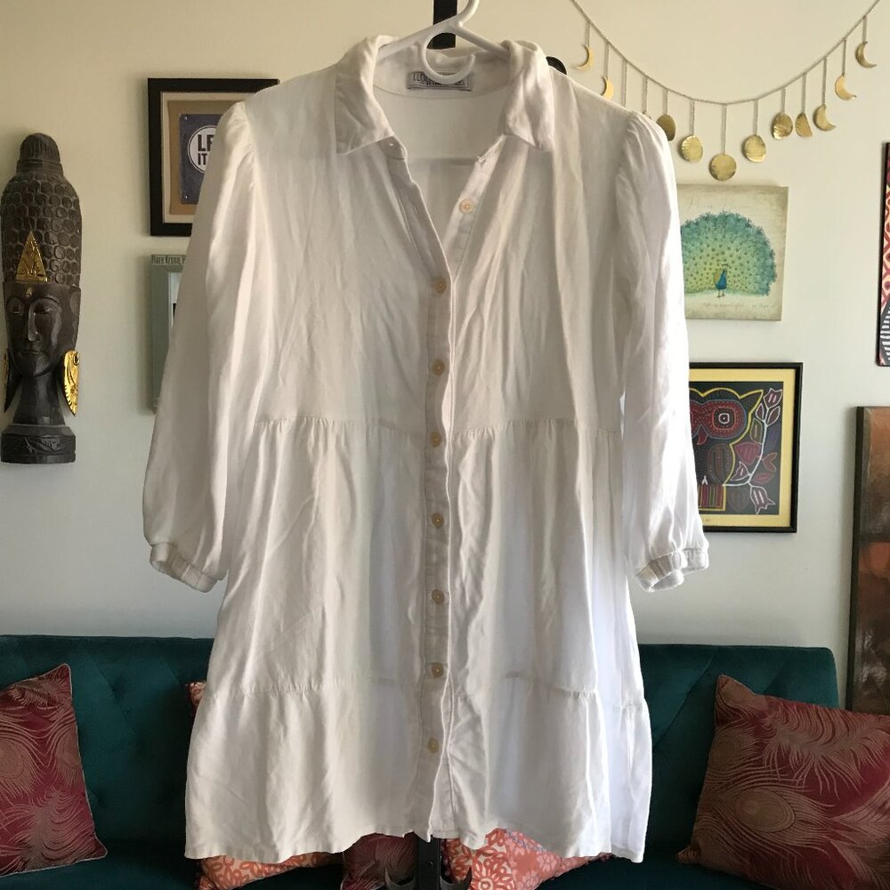 CLOCKHOUSE size PP White Button Front Tiered Cottagecore 3/4 Sleeve Boho Top